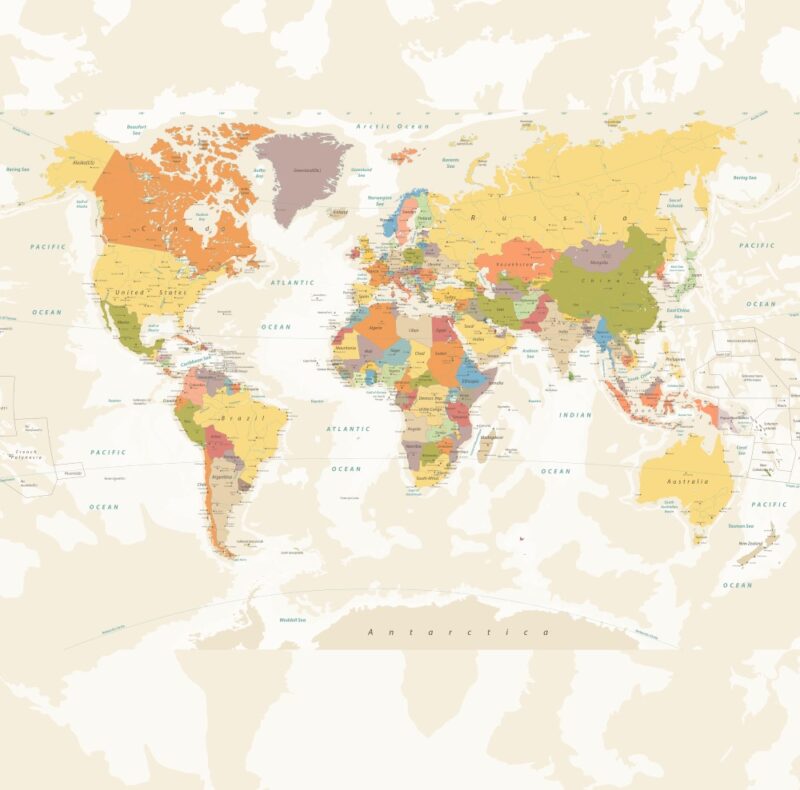 Painel Fotográfico Mapa Mundi Tons Bege