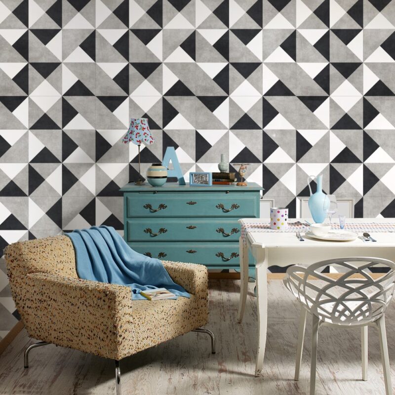 Papel de Parede Adesivo Azulejo Preto Branco e Cinza