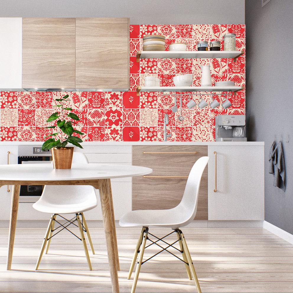 Papel de Parede Adesivo Azulejo Vermelho StickDecor Artesanato De Quadros Passo A Passo ~ Papel de Parede Adesivo Azulejo Vermelho StickDecor