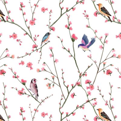Papel de Parede Adesivo Floral Passarinhos