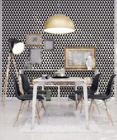Papel de Parede Adesivo Geométrico Mosaico Preto e Branco