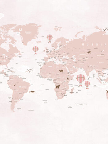 Painel Fotográfico Mapa Mundi Infantil Lúdico Balões Rosa
