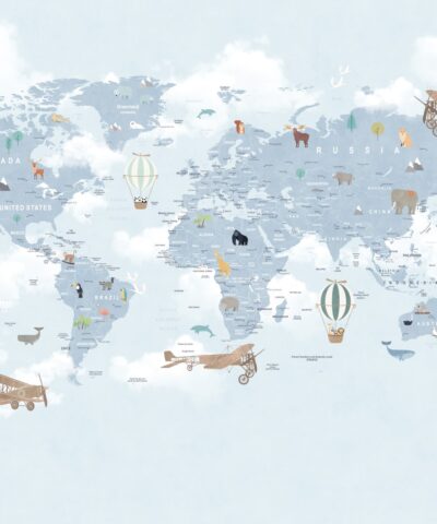 Painel Fotográfico Mapa Mundi Infantil com Animais