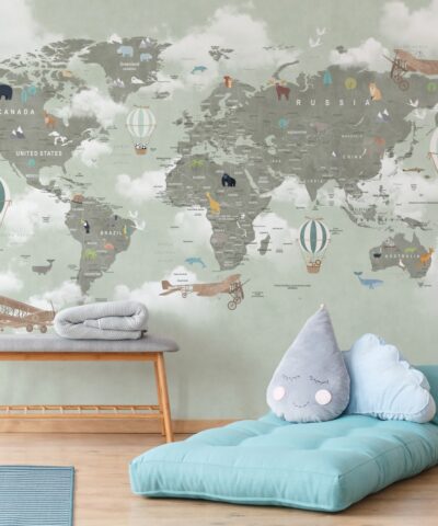 Painel Fotográfico Mapa Mundi Infantil com Animais