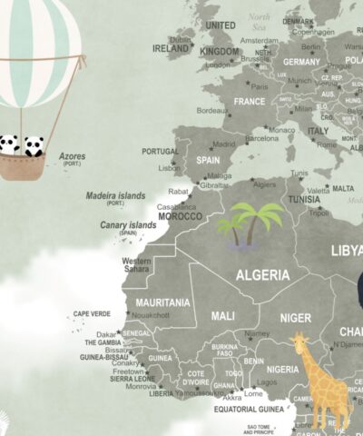 Painel Fotográfico Mapa Mundi Infantil com Animais