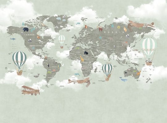 Painel Fotográfico Mapa Mundi Balão Animais