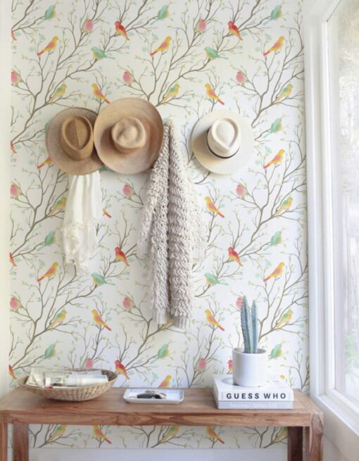 PAPEL DE PAREDE FLORAL COM PASSARINHOS