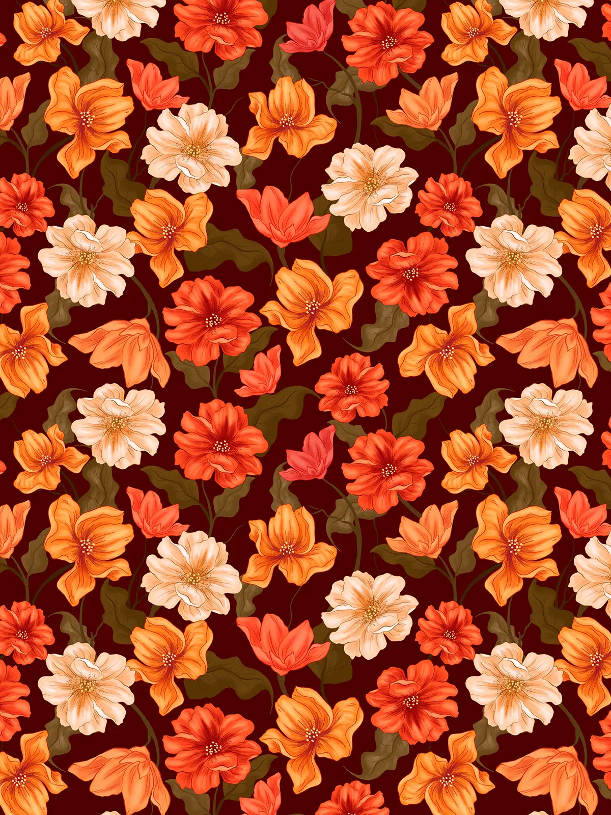 Papel de Parede Flores do Jardim Vermelho