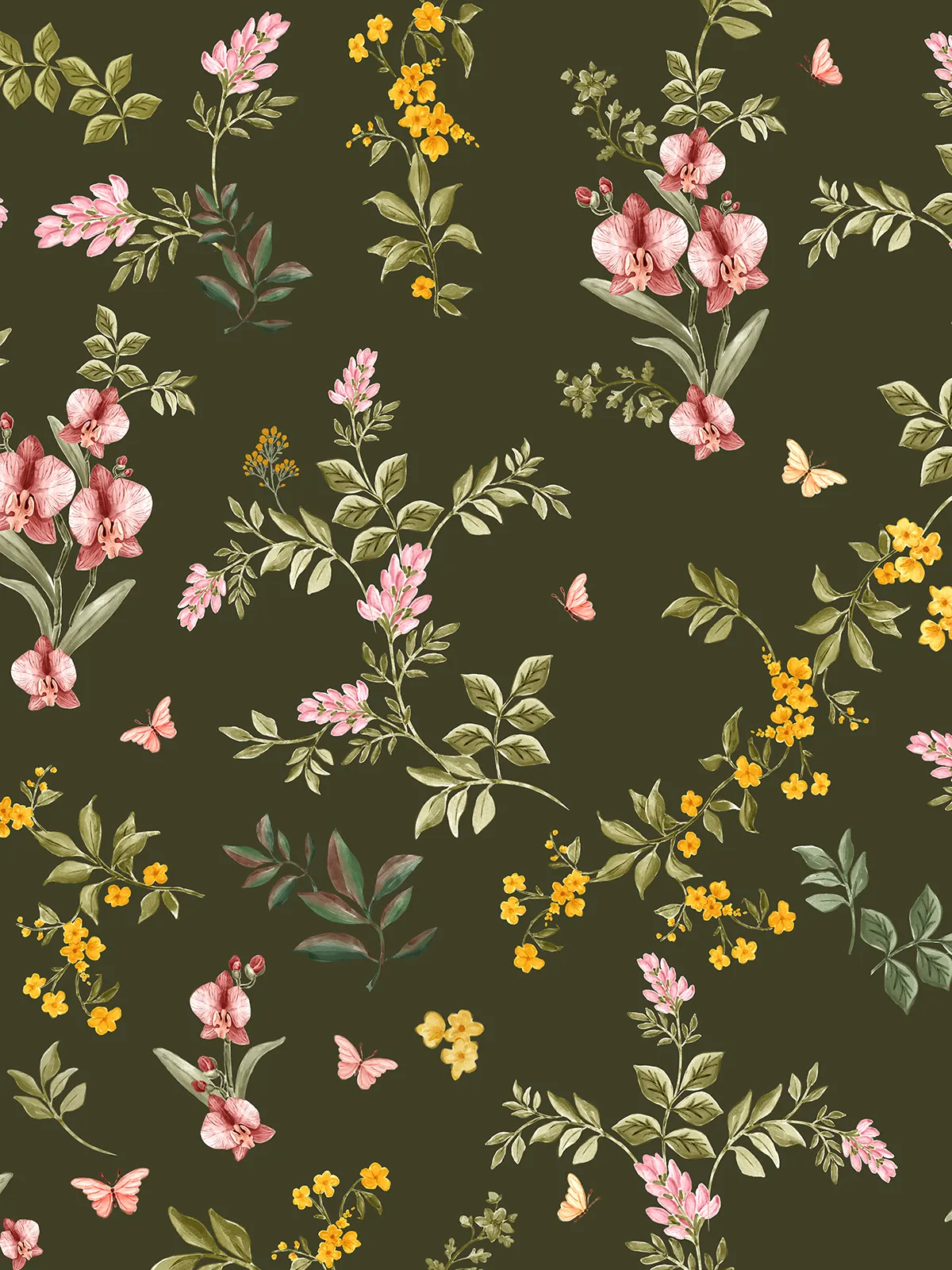 Papel de Parede Herbário Verde Escuro